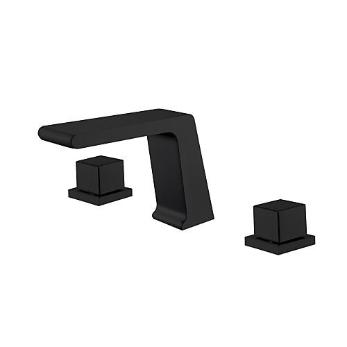 

Bathroom Sink Faucet - Waterfall Black Widespread Two Handles Three HolesBath Taps