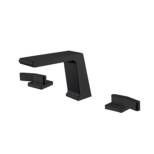 

Bathroom Sink Faucet - Waterfall / New Design Black Widespread Two Handles Three HolesBath Taps