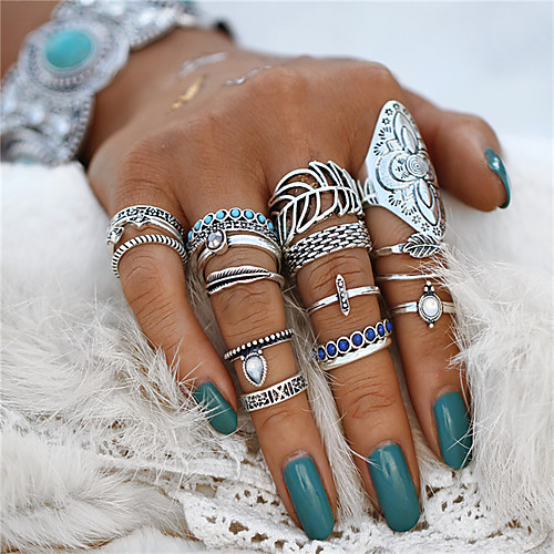 

Для пары Кольцо Кольцо для ногтей Midi Ring Бирюза 18pcs Серебряный Акрил Сплав Геометрической формы Массивный Дамы Богемные Halloween Для вечеринок Бижутерия Ретро В форме листа Цветы Cool Милый