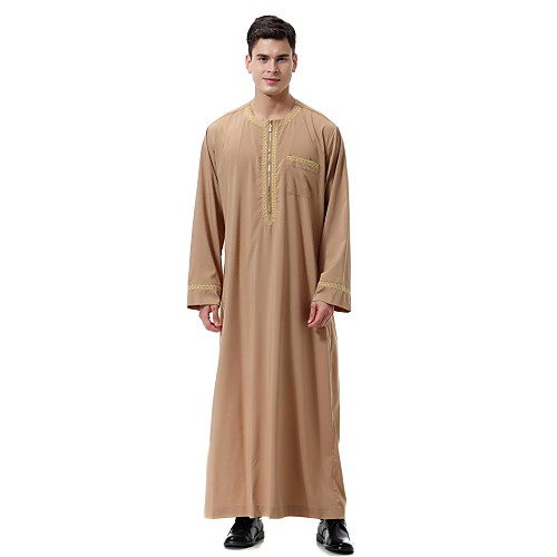 

Men's Daily / Holiday Vintage Fall / Winter Long Abaya, Solid Colored Round Neck Long Sleeve Polyester Black / Beige / Camel