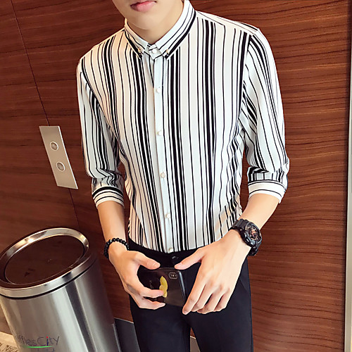 

Men's Daily Going out Basic / Elegant Shirt - Striped / Color Block White