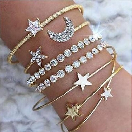 

Women's AAA Cubic Zirconia Cuff Bracelet Tennis Bracelet Bracelet Classic Mismatched Heart Star Ladies Basic Sweet Fashion Alloy Bracelet Jewelry Gold / Silver For Going out Bar