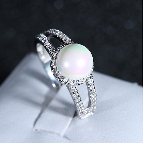 

Women's Ring 1pc Silver Copper Platinum Plated Imitation Diamond Circle Ladies Fashion Elegant Party Date Jewelry Vintage Style Double Twine Ball Precious Cute Cool / Gray Pearl