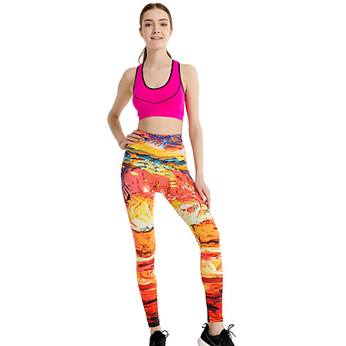 

Women's Sports / Yoga Sporty / Basic Legging - Geometric / Print / Color Block, Print Mid Waist Orange One-Size