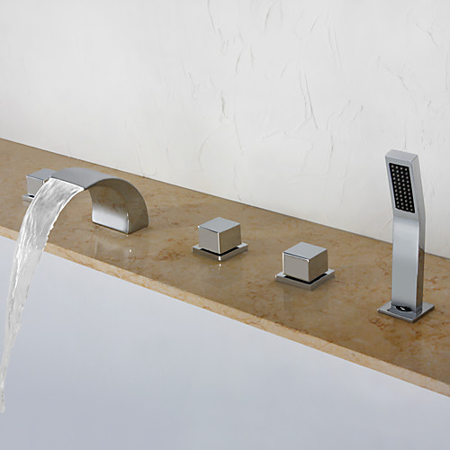 

Смеситель для ванны - Современный Хром Разбросанная Керамический клапан Bath Shower Mixer Taps / Латунь / Три ручки пять отверстий