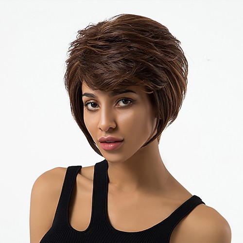 

Human Hair Capless Wigs Human Hair Wavy Pixie Cut / Short Hairstyles 2019 Halle Berry Hairstyles Natural Hairline Dark Brown Capless Wig Women's Daily