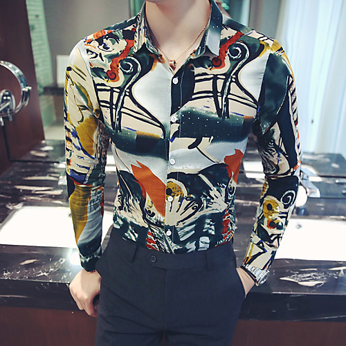 

Men's Daily Going out Basic / Elegant Shirt - Color Block Rainbow