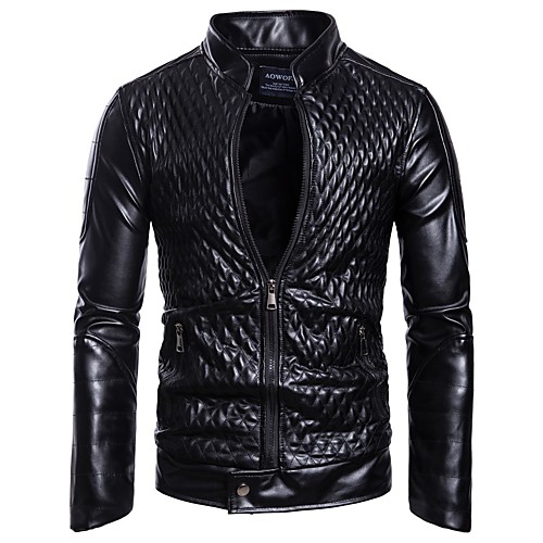 

Men's Daily Punk & Gothic Spring / Fall / Winter Regular Leather Jacket, Solid Colored Stand Long Sleeve PU Black / Red