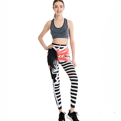 

Women's Sports / Yoga Sporty / Basic Legging - Striped / Floral, Print Mid Waist Black One-Size