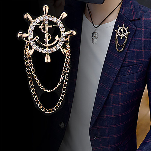 

Men's Cubic Zirconia Brooches Stylish Link / Chain Creative Anchor Statement Fashion British Brooch Jewelry Gold Silver For Party Daily
