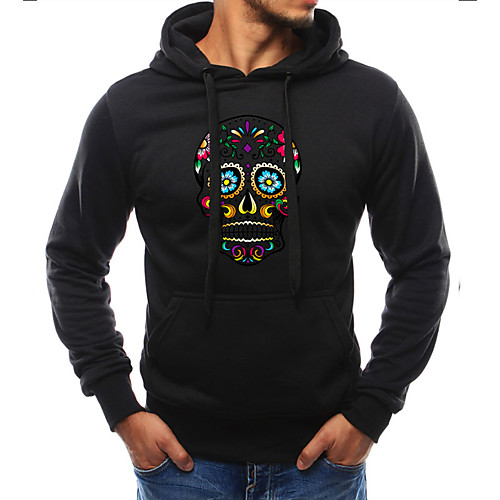 

Men's Plus Size Long Sleeve Slim Hoodie - Skull Hooded Black XXL