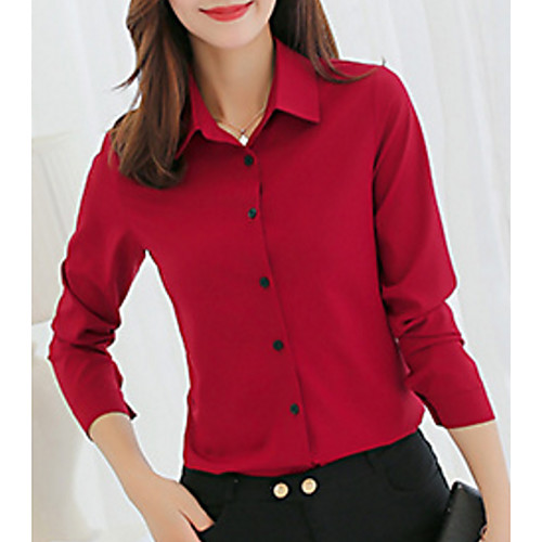 

Жен. Рубашка Рубашечный воротник Однотонный Зеленый L