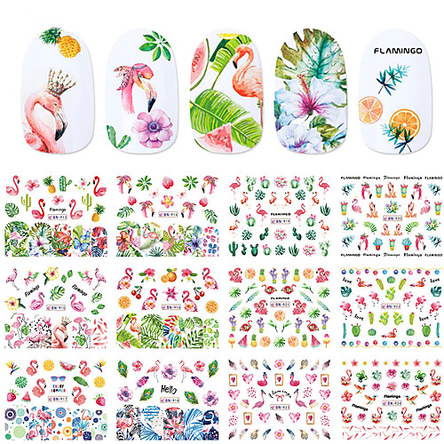 

12 pcs Water Transfer Sticker Flower Series / Flamingo nail art Manicure Pedicure New Design / Best Quality Tropical / Renaissance Party / Evening / Masquerade / Family Gathering