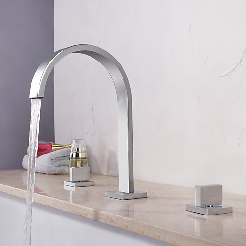 

Bathtub Faucet - Contemporary Chrome Widespread Brass Valve Bath Shower Mixer Taps / Two Handles Three Holes