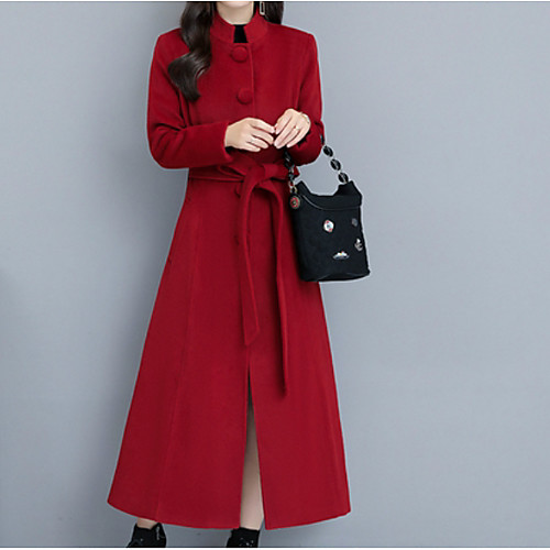 

Жен. Повседневные Длинная Пальто, Однотонный Воротник-стойка Длинный рукав Акрил / Полиэстер Зеленый / Черный / Винный XL / XXL / XXXL