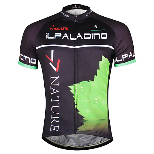 

ILPALADINO Men's Short Sleeve Cycling Jersey Polyester Coolmax Black / Green Leaf Bike Jersey Top Mountain Bike MTB Road Bike Cycling Quick Dry Sports Clothing Apparel / Stretchy