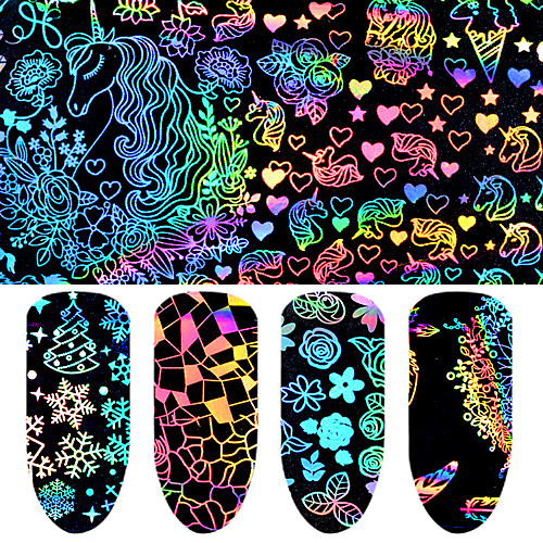 

8 pcs Foil Sticker Cartoon Series / Flower nail art Manicure Pedicure New Design / Best Quality Geometric / Trendy Christmas / Halloween / Party / Evening