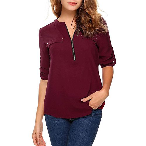 

Women's Daily T-shirt - Solid Colored V Neck Wine