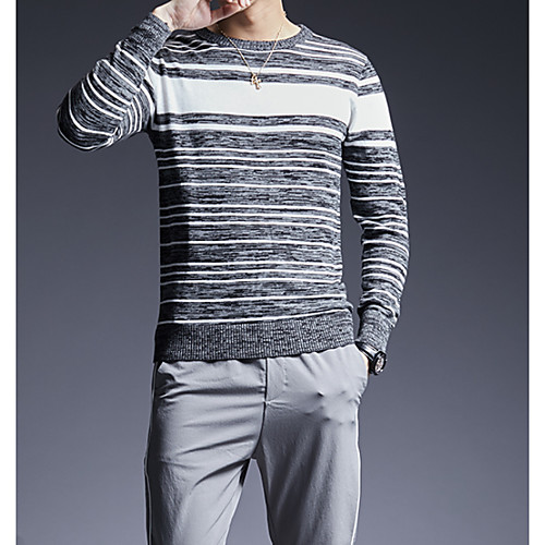 

Men's Daily / Weekend Basic Striped Long Sleeve Plus Size Slim Regular Pullover Sweater Jumper, Round Neck Black / Blue M / L / XL