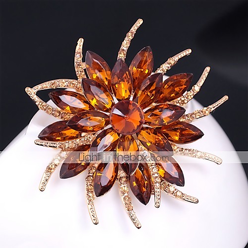 

Women's Citrine Brooches Layered 3D Flower Ladies Vintage Colorful Rhinestone Gold Plated Brooch Jewelry White Rainbow Champagne For Evening Party Festival