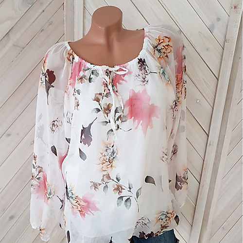 

Women's Daily Plus Size Blouse - Floral / Geometric White