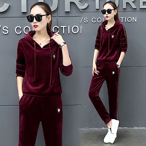 

Women's Drawstring Velour Tracksuit Sweatsuit Jogging Suit Zumba Yoga Running Thermal / Warm Breathable Anatomic Design Sportswear Stripes Plus Size Sweater / Pullover Bottoms Clothing Suit Long