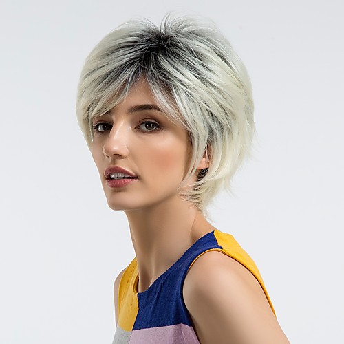 

Synthetic Wig Straight Pixie Cut Wig Ombre Medium Length Black / White Synthetic Hair 10 inch Women's Color Gradient Natural Hairline Ombre MAYSU