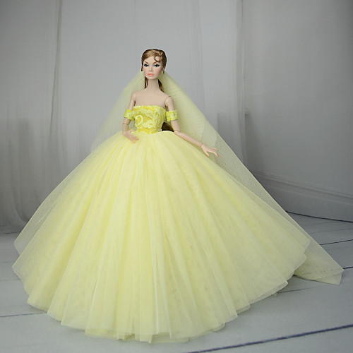 

Doll Dress Dresses For Barbiedoll Light Yellow Tulle Lace Cotton Blend Dress For Girl's Doll Toy