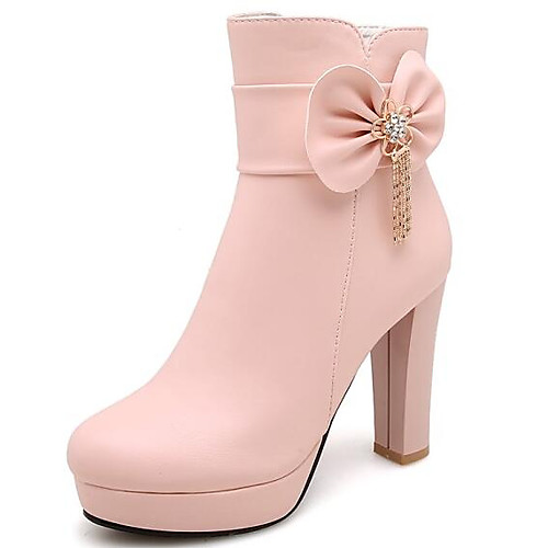 

Жен. Ботинки Fashion Boots На толстом каблуке Закрытый мыс Микроволокно Ботинки Осень Белый / Черный / Розовый