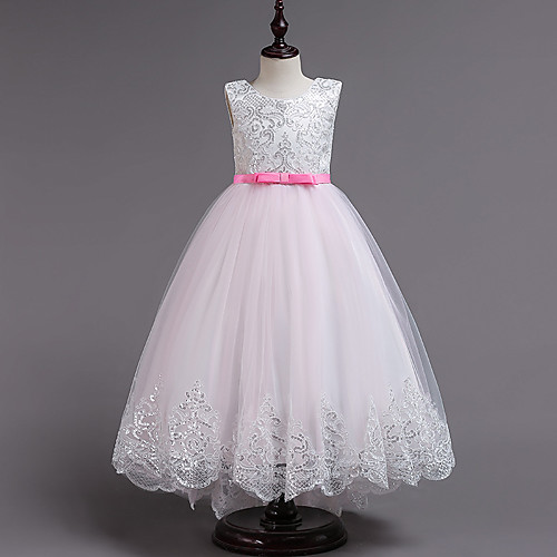 

Принцесса В пол Детское праздничное платье - Хлопок / Кружева / Сатин Без рукавов Круглый вырез с Кружева / Пояс / Пайетки от LAN TING Express