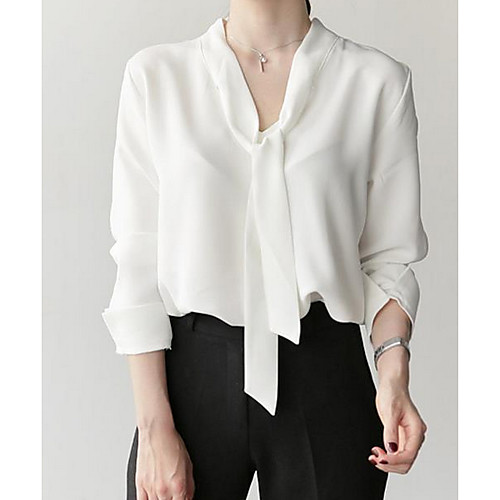 

Жен. Блуза V-образный вырез Тонкие Классический Однотонный Белый