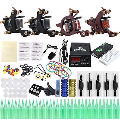 

Solong Tattoo Professional Tattoo Kit Tattoo Machine - 4 pcs Tattoo Machines, Professional LCD power supply 4 alloy machine liner & shader