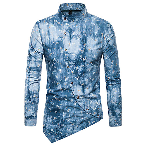 

Муж. Офис С принтом Рубашка Воротник-стойка Тонкие Деловые / Классический Контрастных цветов Синий L / Длинный рукав