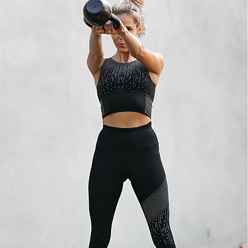 

Women's High Rise Cropped Yoga Suit Print Spandex Zumba Yoga Fitness Leggings Crop Top Clothing Suit Sleeveless Activewear Breathable Sweat-wicking Butt Lift Tummy Control High Elasticity Skinny