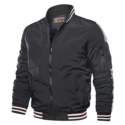 

Men's Daily Street chic Regular Jacket, Contemporary Stand Long Sleeve Polyester Black / Navy Blue / Army Green