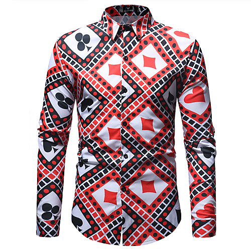 

Men's Geometric Print Shirt Basic Daily Going out Red / Long Sleeve