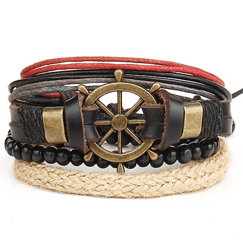 

4pcs Men's Leather Bracelet Retro Rope Anchor Stylish Steampunk scottish PU(Polyurethane) Bracelet Jewelry Brown For Gift Carnival