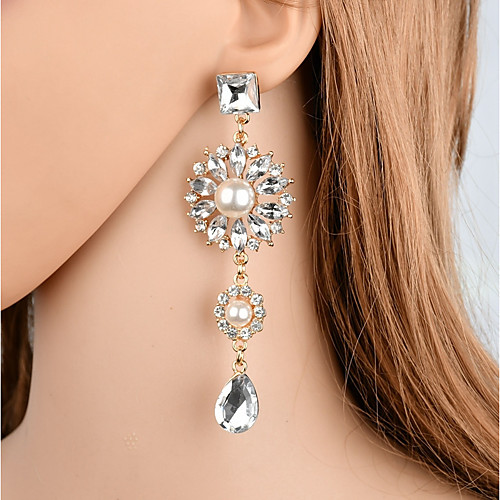 

Women's Drop Earrings Retro Long Pear Ladies Vintage Elegant Imitation Pearl Rhinestone Earrings Jewelry White / Rainbow / White and Sliver For Date Valentine 1 Pair