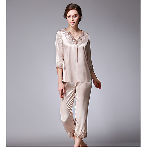 

Women's Lace Suits Nightwear Solid Colored Gray Wine Lavender L XL XXL / V Neck