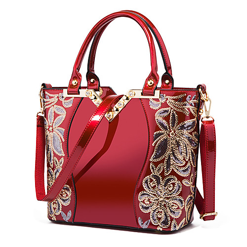 

Women's PU Tote Embroidery Black / Wine / Gold