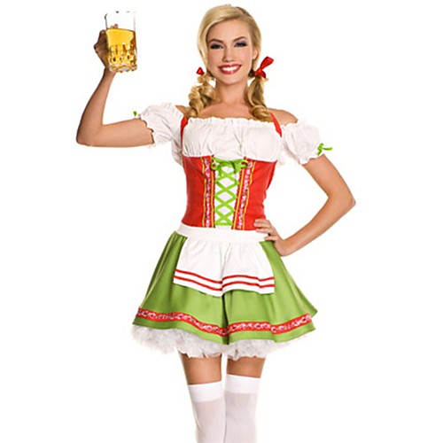фото Октоберфест широкая юбка в сборку trachtenkleider жен. платье фартук баварский костюм зеленый / спандекс lightinthebox