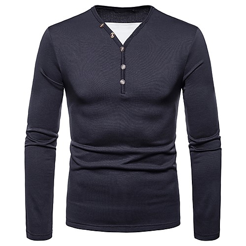 

Men's Graphic Solid Colored T-shirt Daily V Neck Wine / Dark Gray / Black / Navy Blue / Long Sleeve