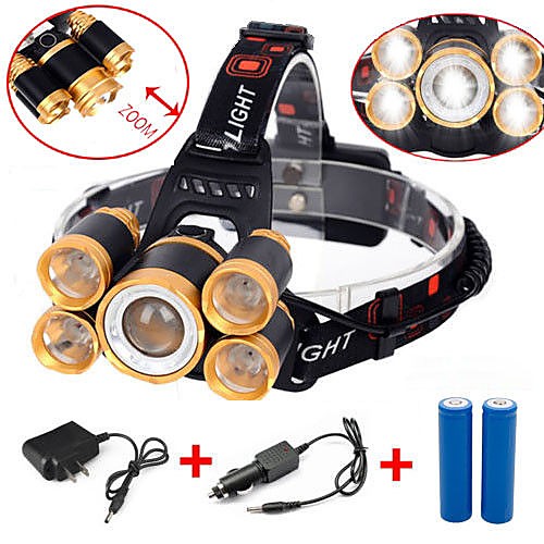 

Headlamps Safety Light Headlight Waterproof 8000 lm LED LED 5 Emitters 4 Mode with Battery and Charger Waterproof Portable Adjustable Travel Size Camping / Hiking / Caving Cycling / Bike Fishing Cold