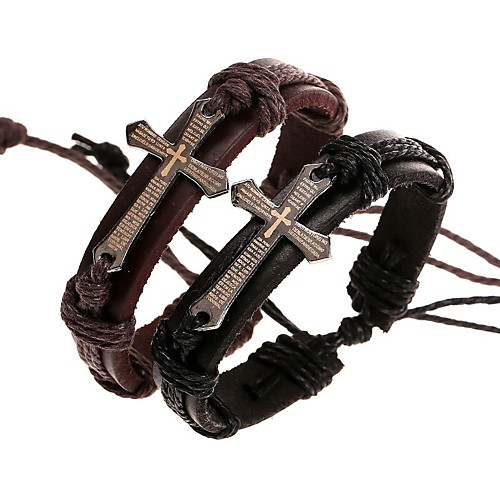 

Men's Bracelet Bangles Wrap Bracelet Leather Bracelet Braided Sideways Cross Cross Stylish Unique Design Paracord Bracelet Jewelry Black / Brown For Daily Street / Handmade Link Bracelet