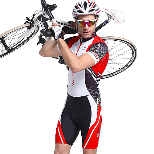 фото Nuckily муж. с короткими рукавами костюм для триатлона красный в полоску велоспорт дышащий анатомический дизайн ультрафиолетовая устойчивость виды спорта полиэстер спандекс в полоску троеборье одежда Lightinthebox