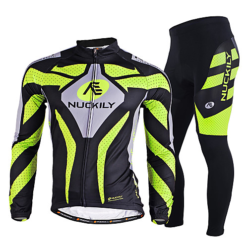 

Nuckily Men's Long Sleeve Cycling Jersey with Tights Green Bike Clothing Suit Windproof Breathable Quick Dry Ultraviolet Resistant Reflective Strips Sports Polyester Lycra Sports Mountain Bike MTB