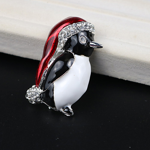 

Women's AAA Cubic Zirconia Brooches Classic Penguin Bird Classic Cartoon Cute Brooch Jewelry Black / Red For Christmas Daily