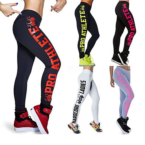 

Women's Smocked Waist Yoga Pants Letter Zumba Running Fitness Tights Leggings Plus Size Activewear Soft Butt Lift Power Flex 4 Way Stretch Stretchy Skinny