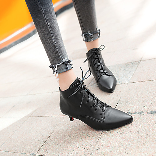

Жен. Fashion Boots Искусственная кожа Наступила зима Ботинки На каблуке-рюмочке Заостренный носок Ботинки Белый / Черный / Красный