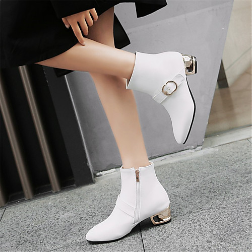 

Women's Fashion Boots PU(Polyurethane) Winter Boots Chunky Heel Round Toe Booties / Ankle Boots White / Black / Red